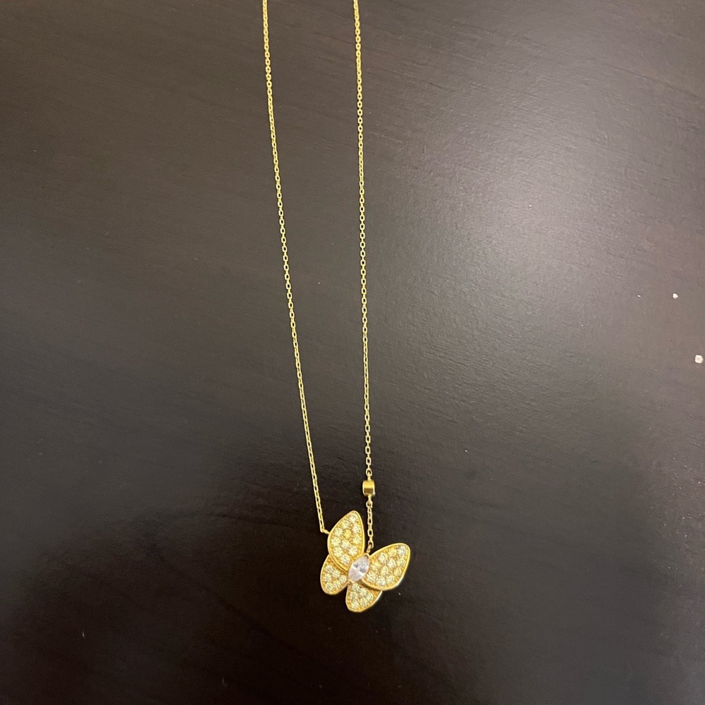 Gold plated & cz pave butterfly necklace